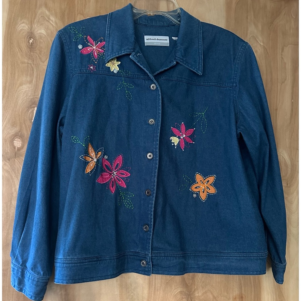 Alfred Dunner Jean Jacket with embroidered floral design